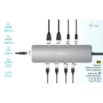 i-tec dokovací stanice USB-C Metal Nano/ 2x USB 3.2/ 2x USB 2.0/ 2x HDMI/ LAN/ Power Delivery 100W