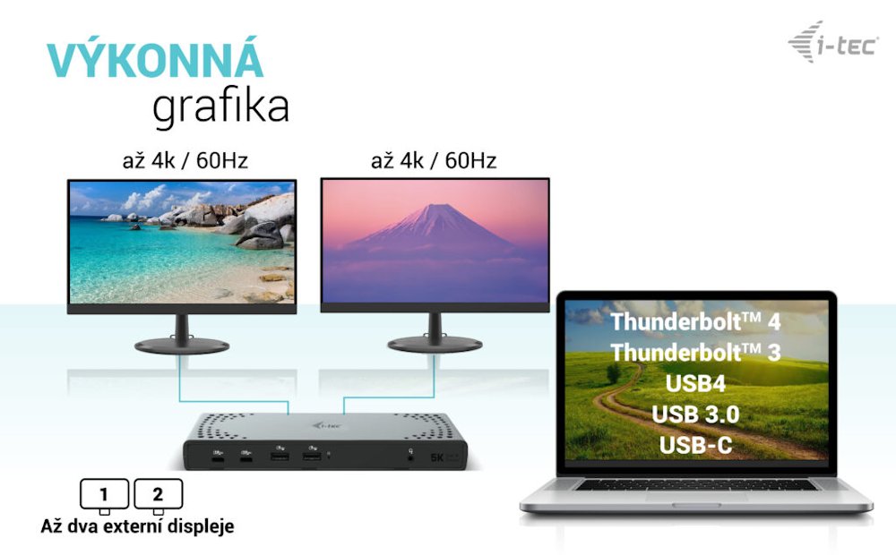 i-tec dokovací stanice Thunderbolt/ Dual display/ 4x USB 3.0/ 2x USB-C/ 2x DP/ 2x HDMI/ LAN/ Power Delivery 100W