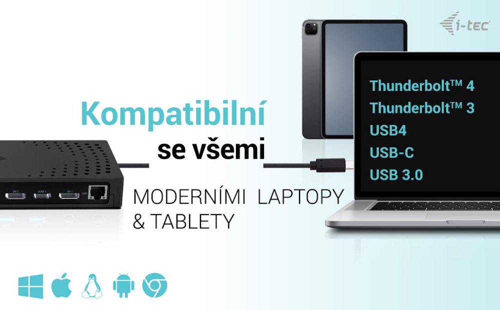 i-tec dokovací stanice Thunderbolt 4K/ USB 3.0/ 4x USB-A/ 2x USB-C/ 2x DP/ 3x HDMI/ LAN/ Power Delivery 100W