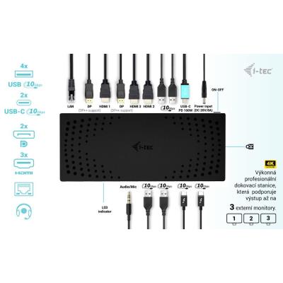 i-tec dokovací stanice Thunderbolt 4K/ USB 3.0/ 4x USB-A/ 2x USB-C/ 2x DP/ 3x HDMI/ LAN/ Power Delivery 100W