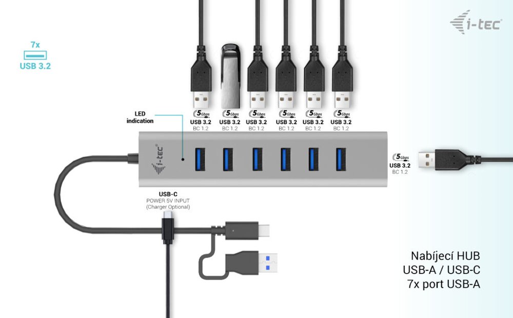 i-tec USB-C nabíjecí HUB Metal/ 7 portů/ USB-A 3.2 Gen 1/ kovový