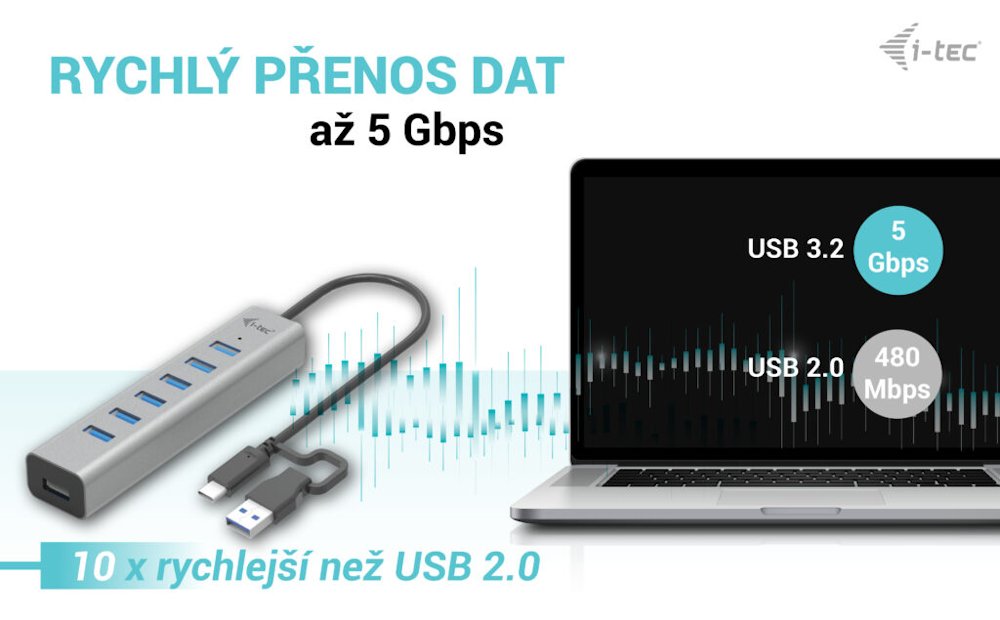 i-tec USB-C nabíjecí HUB Metal/ 7 portů/ USB-A 3.2 Gen 1/ kovový