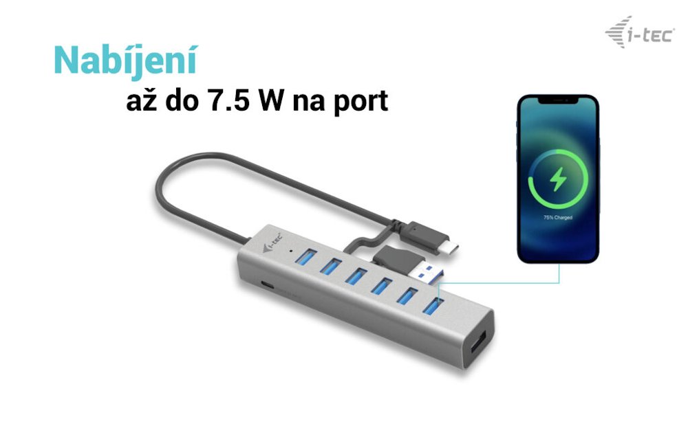 i-tec USB-C nabíjecí HUB Metal/ 7 portů/ USB-A 3.2 Gen 1/ kovový