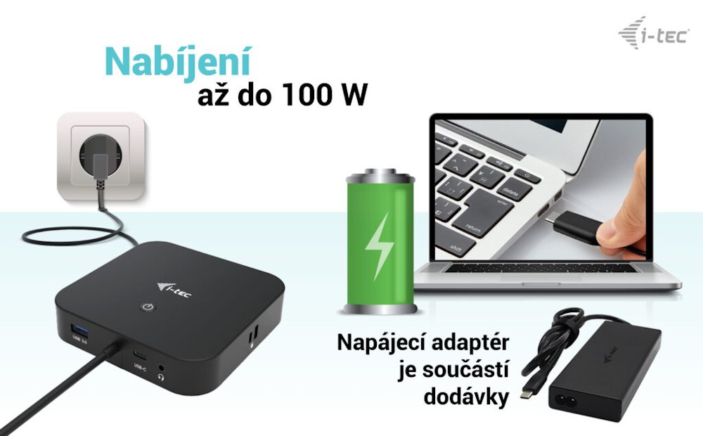 i-tec dokovací stanice USB-C Dual Display/ 2x DP/ 2x USB-C/ 5x USB/ LAN/ Power Delivery 65W + univerzální nabíječka 112W
