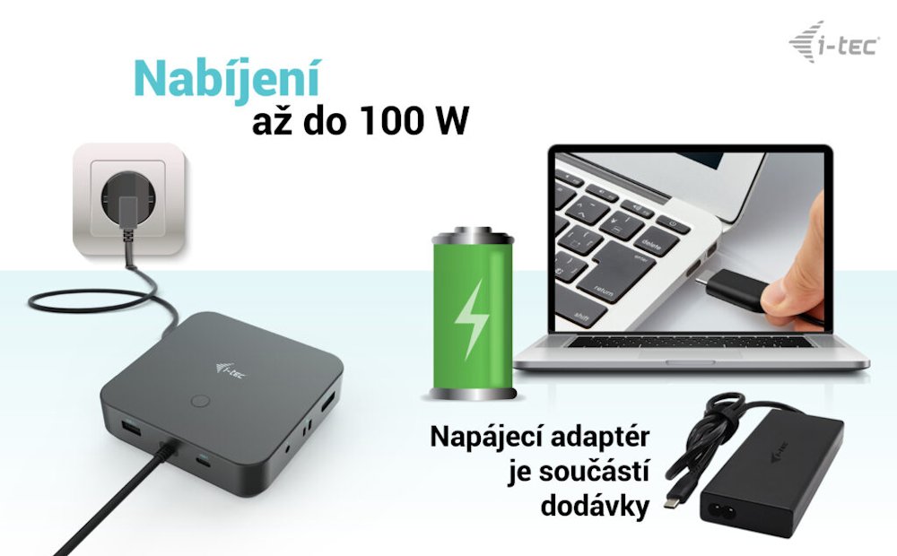 i-tec dokovací stanice/ 2x USB-C/ 2x USB 2.0/ 3x USB 3.0/ HDMI/ 2x DP/ LAN/ Power Delivery 100 W + univ. nabíječka 100 W