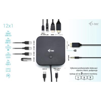 i-tec dokovací stanice/ 2x USB-C/ 2x USB 2.0/ 3x USB 3.0/ HDMI/ 2x DP/ LAN/ Power Delivery 100 W + univ. nabíječka 100 W