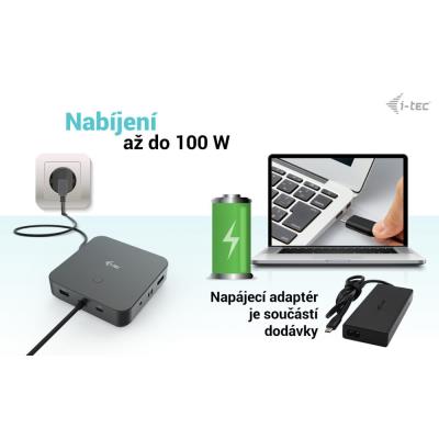 i-tec dokovací stanice/ 2x USB-C/ 2x USB 2.0/ 3x USB 3.0/ HDMI/ 2x DP/ LAN/ Power Delivery 100 W + univ. nabíječka 100 W