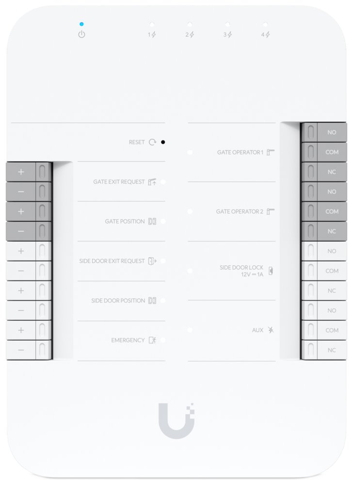 Ubiquiti UniFi Access Gate Hub - Rozbočovač, 4x PoE Out, 2x výstup Dry, 1x výstup 12V, 1x AUX, 5x vstup, 1x PoE++ In
