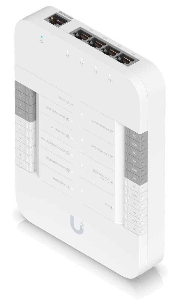 Ubiquiti UniFi Access Gate Hub - Rozbočovač, 4x PoE Out, 2x výstup Dry, 1x výstup 12V, 1x AUX, 5x vstup, 1x PoE++ In