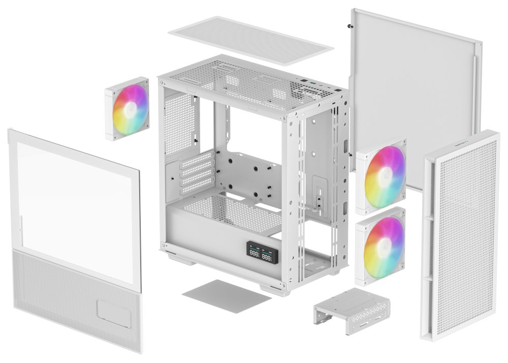 DEEPCOOL skříň CH360 Digital / mATX / 140mm +120 mm fan / USB 3.0 / USB-C /  mesh panel / prosklená bočnice / bílá