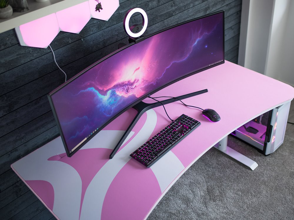 AROZZI herní stůl ARENA Gaming Desk White Pink