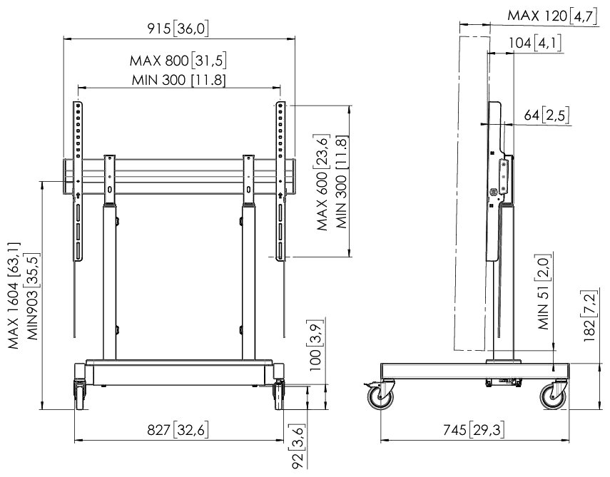 Vogels RISE Elektrický pojízdný TV lift, pojízdný pro displej 65-86", nosnost 100 kg, rychlost 50 mm/s, černý