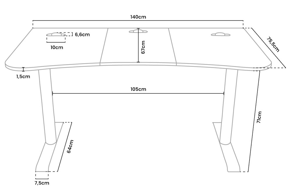 AROZZI herní stůl ARENA MEDIUM Pure Black/ černý/ šíře 140 cm