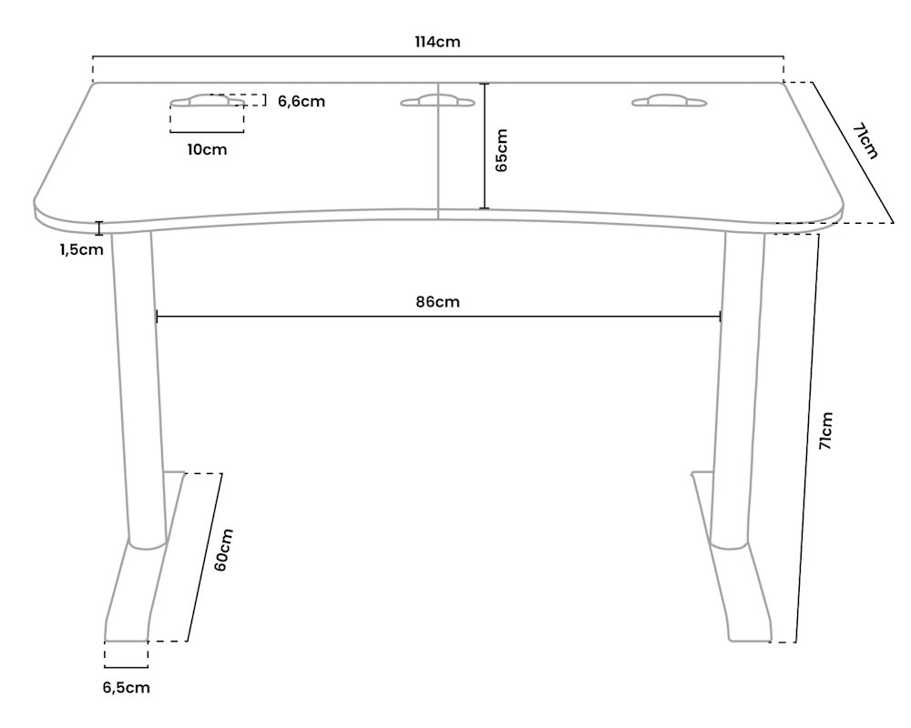 AROZZI herní stůl ARENA SMALL Pure Black/ černý/ šíře 114 cm