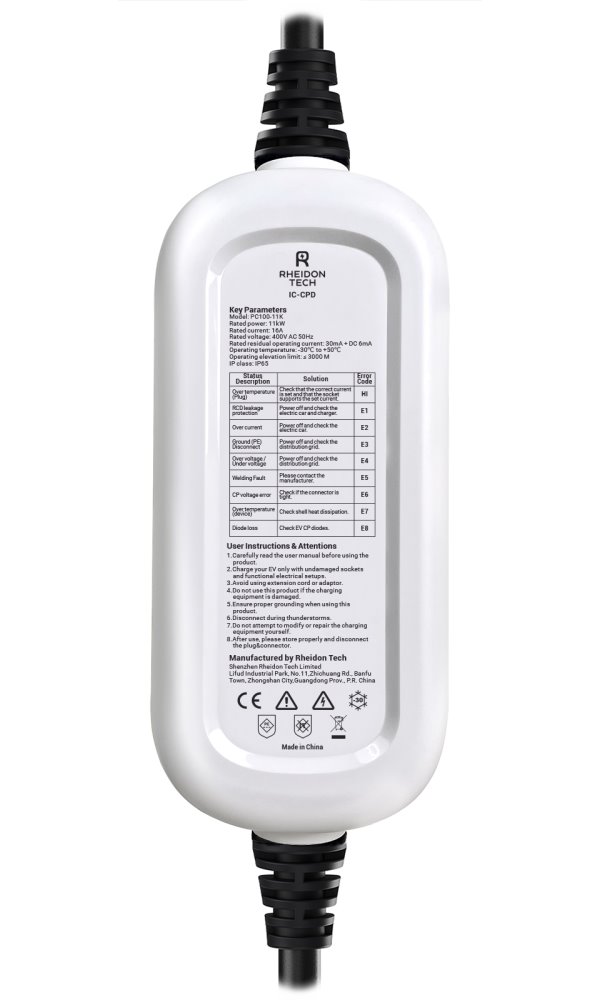 EVSE AC přenosná, třifázová nabíječka pro elektromobily, pro domácnosti, 11kW, 400V, 16A, 6m kabel s konektorem T2