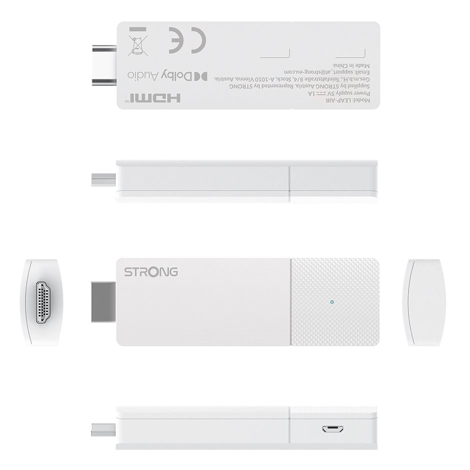 STRONG 4K Google TV stick LEAP-AIR/ 4K Ultra HD/ H.265/ HDMI/ micro USB/ BT/ Wi-Fi/ Chromecast/ NETFLIX/ Google TV/ bílý