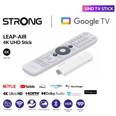 STRONG 4K Google TV stick LEAP-AIR/ 4K Ultra HD/ H.265/ HDMI/ micro USB/ BT/ Wi-Fi/ Chromecast/ NETFLIX/ Google TV/ bílý