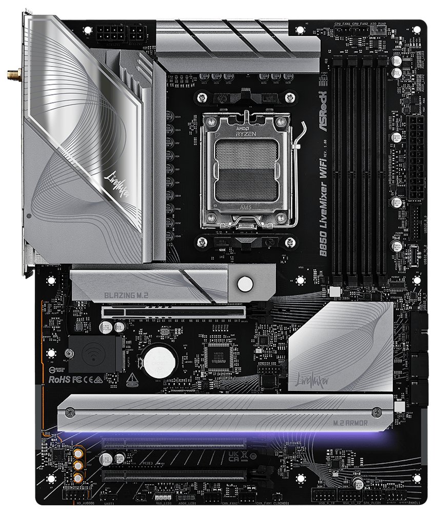 ASRock B850 LiveMixer WiFi / AMD B850 / AM5 / 4x DDR5 DIMM / 3x M.2 / HDMI / DP / USB-C / WiFi / ATX