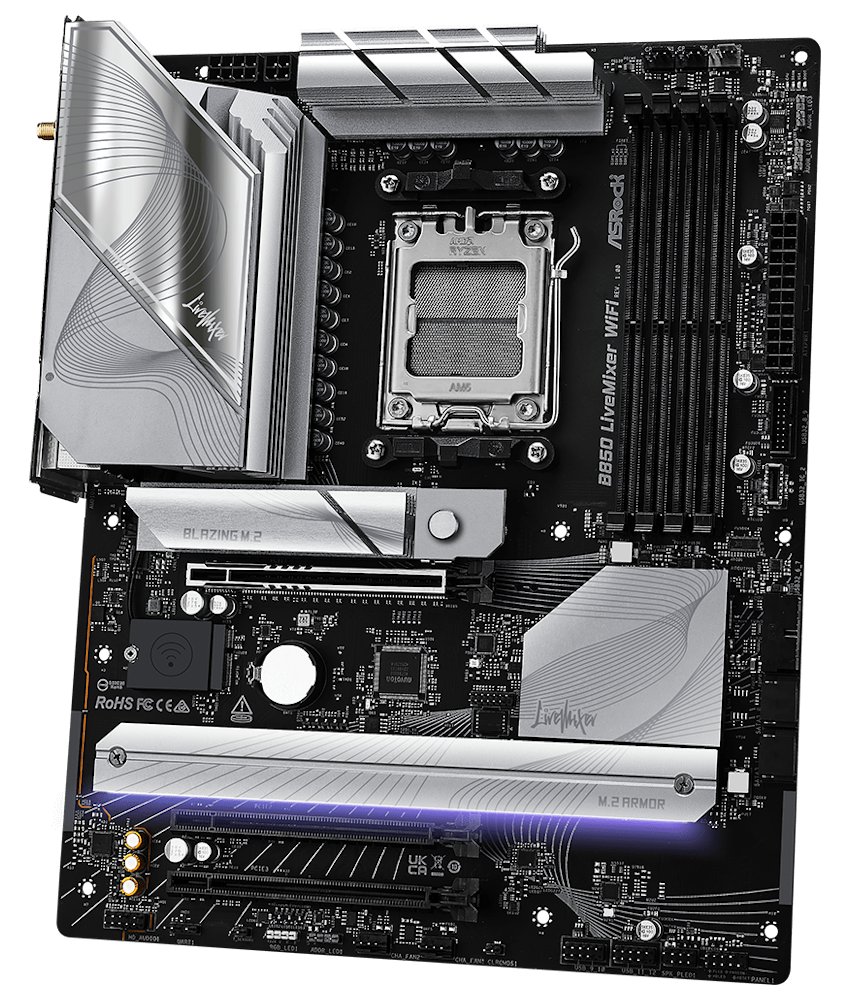 ASRock B850 LiveMixer WiFi / AMD B850 / AM5 / 4x DDR5 DIMM / 3x M.2 / HDMI / DP / USB-C / WiFi / ATX