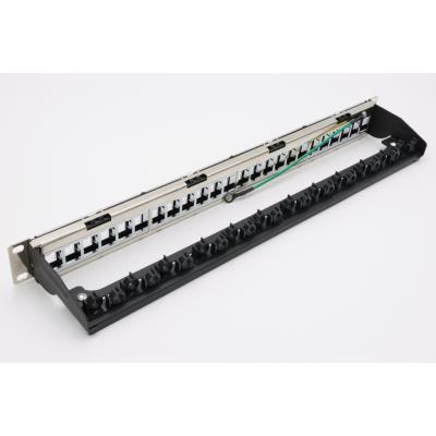 XtendLan Patch panel 19", 24 portů, neosazený, stíněný, černý, Cat5e/6/6A/7, vyvazovák