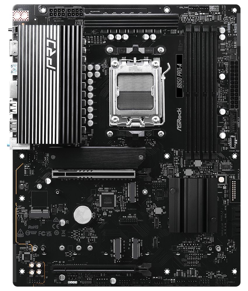 ASRock B850 Pro-A / AMD B850 / AM5 / 4x DDR5 DIMM / 4x M.2 / HDMI / USB-C / ATX