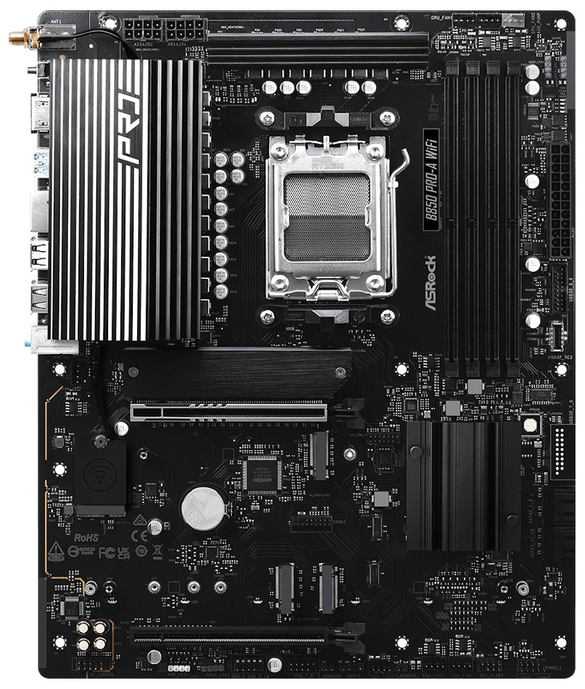 ASRock B850 Pro-A WiFi / AMD B850 / AM5 / 4x DDR5 DIMM / 4x M.2 / HDMI / USB-C / WiFi / ATX