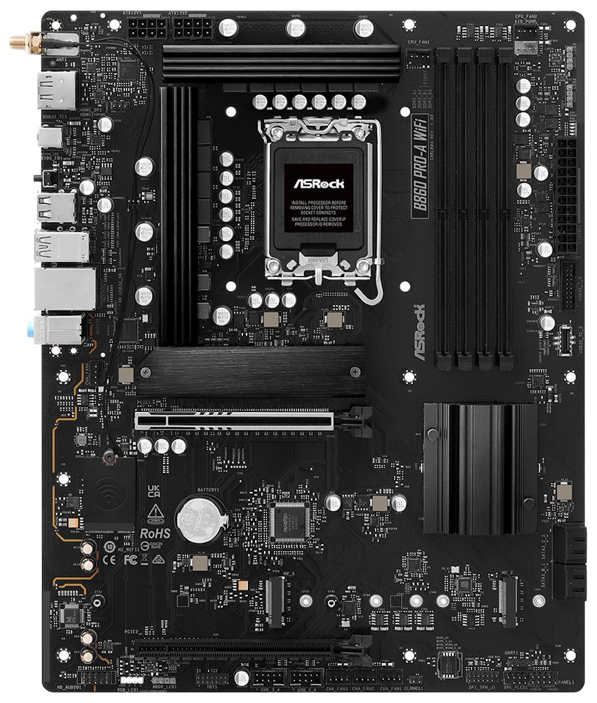 ASRock B860 Pro-A WiFi / Intel B860 / LGA1851 / 4x DDR5 / 3x M.2 / HDMI / DP / USB-C / WiFi / ATX