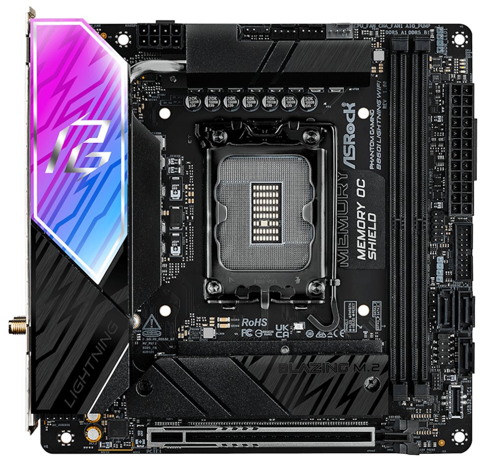ASRock B860I Lightning WiFi / Intel B860 / LGA1851 / 2x DDR5 / 2x M.2 / HDMI / Thunderbolt 4 / WiFi / Mini-ITX
