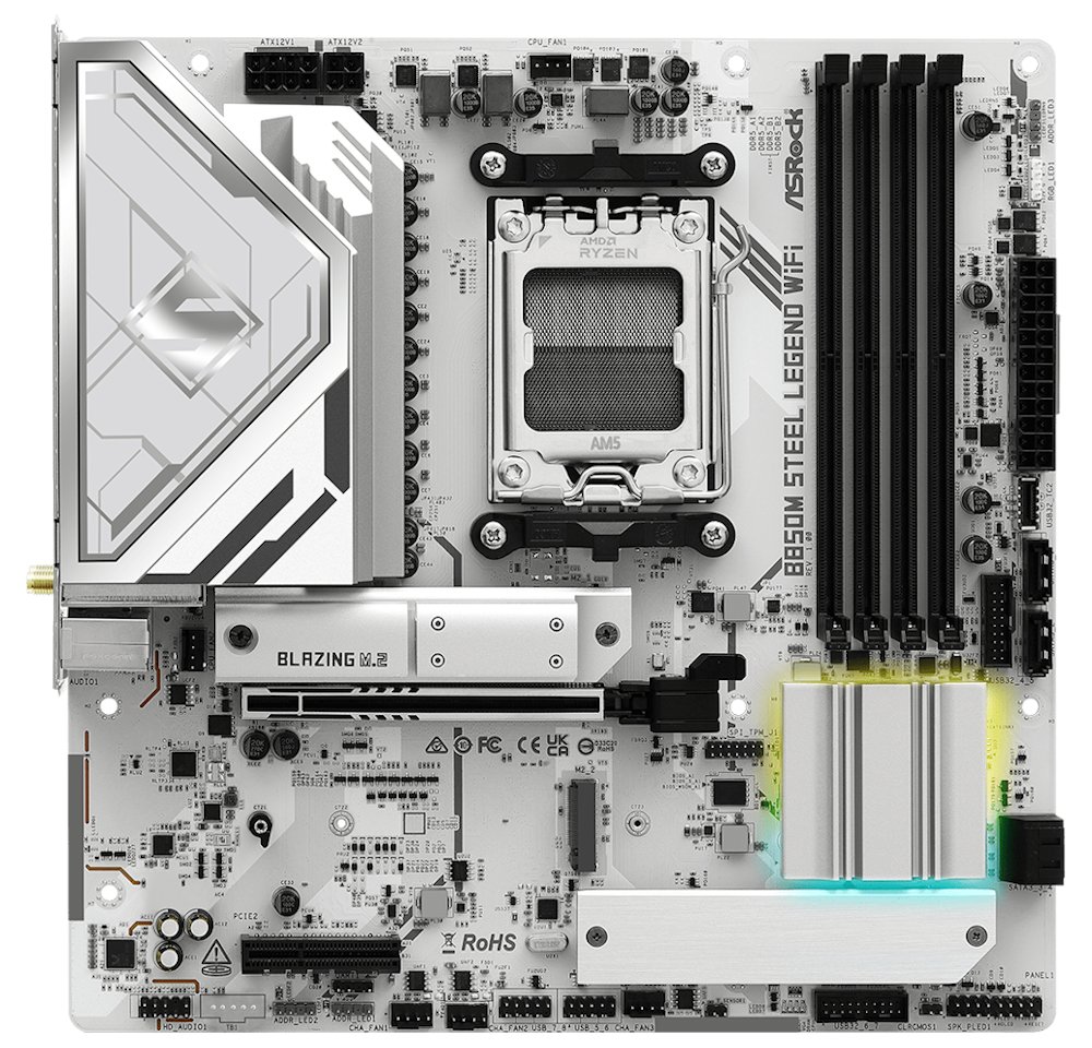 ASRock B850M Steel Legend WiFi / AMD B850 / AM5 / 4x DDR5 DIMM / 3x M.2 / HDMI / DP / USB-C / WiFi / mATX