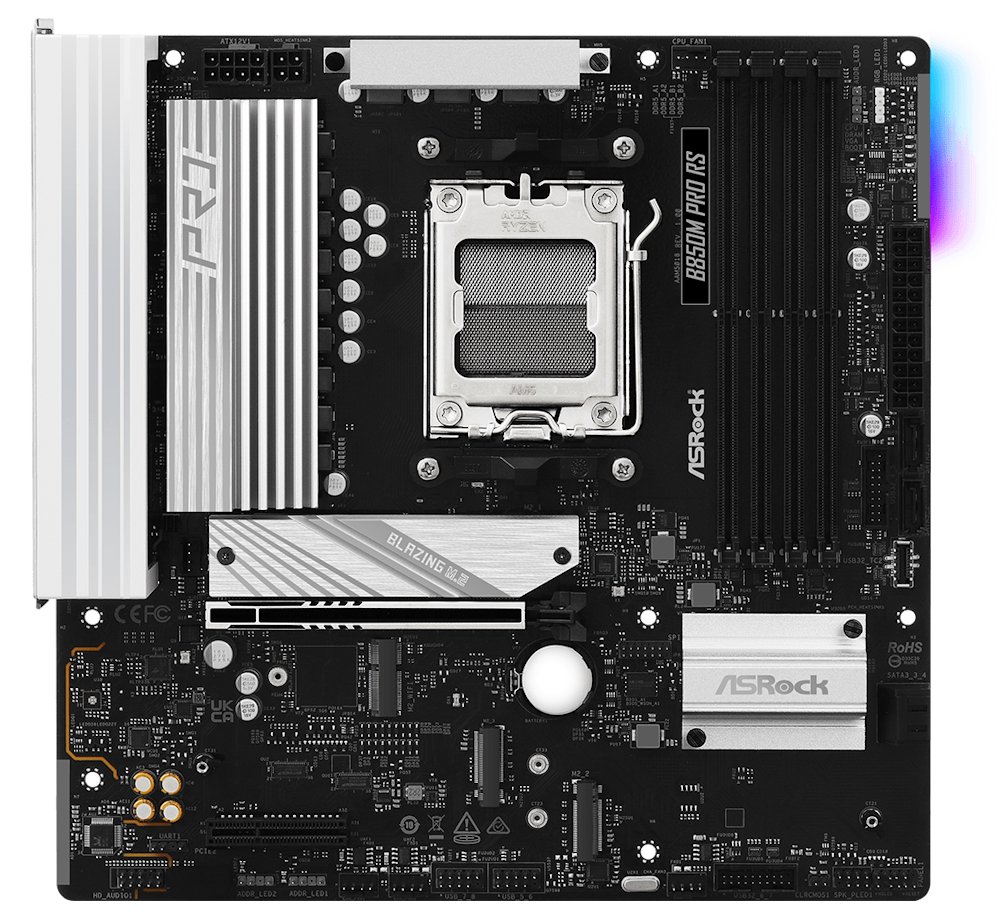 ASRock B850M Pro RS / AMD B850 / AM5 / 4x DDR5 DIMM / 3x M.2 / HDMI / DP / USB-C / mATX
