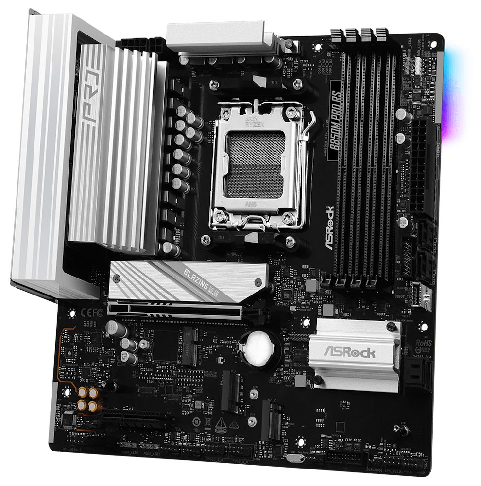 ASRock B850M Pro RS / AMD B850 / AM5 / 4x DDR5 DIMM / 3x M.2 / HDMI / DP / USB-C / mATX
