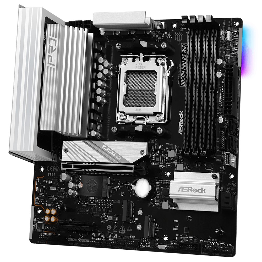 ASRock B850M Pro RS WiFi / AMD B850 / AM5 / 4x DDR5 DIMM / 3x M.2 / HDMI / DP / USB-C / WiFi / mATX
