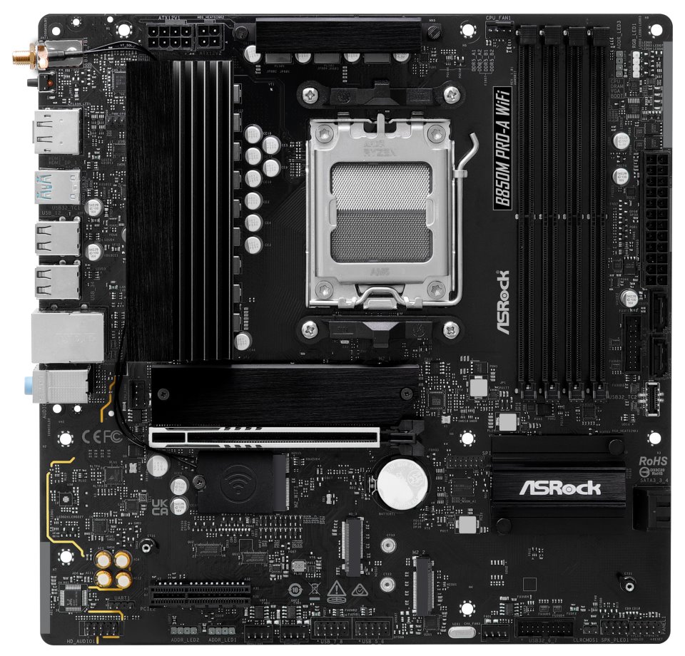 ASRock B850M Pro-A WiFi / AMD B850 / AM5 / 4x DDR5 DIMM / 3x M.2 / HDMI / DP / USB-C / WiFi / mATX