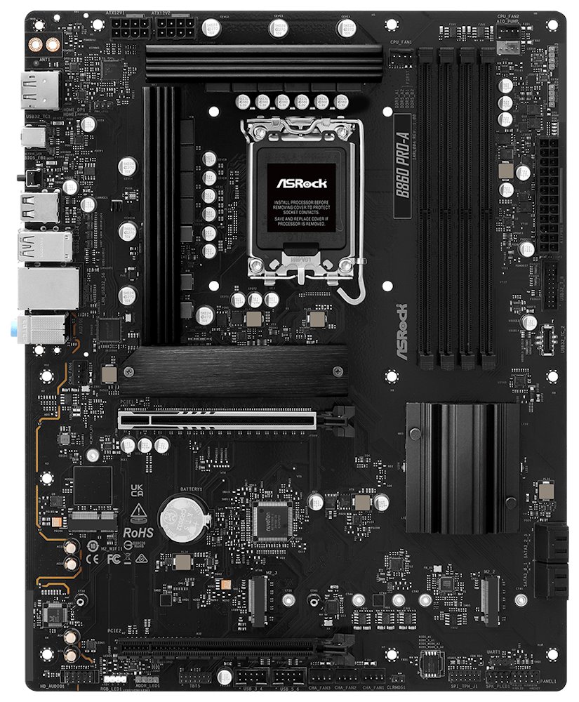 ASRock B860 Pro-A / Intel B860 / LGA1851 / 4x DDR5 / 3x M.2 / HDMI / DP / USB-C / ATX