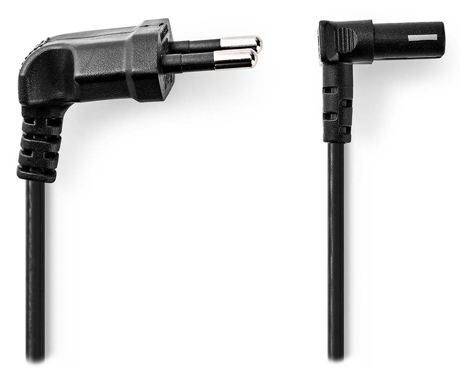 NEDIS napájecí kabel pro adaptéry/ Euro zástrčka - konektor IEC-320-C1/ úhlový-úhlový/ dvoulinka/ černý/ bulk/ 2m
