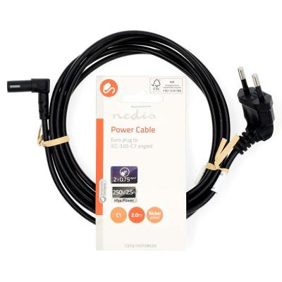 NEDIS napájecí kabel pro adaptéry/ Euro zástrčka - konektor IEC-320-C1/ úhlový-úhlový/ dvoulinka/ černý/ bulk/ 2m