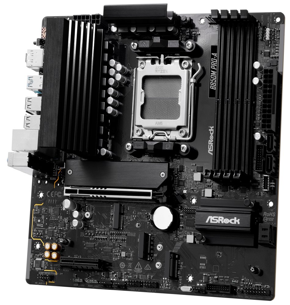 ASRock B850M Pro-A / AMD B850 / AM5 / 4x DDR5 DIMM / 3x M.2 / HDMI / DP / USB-C / mATX