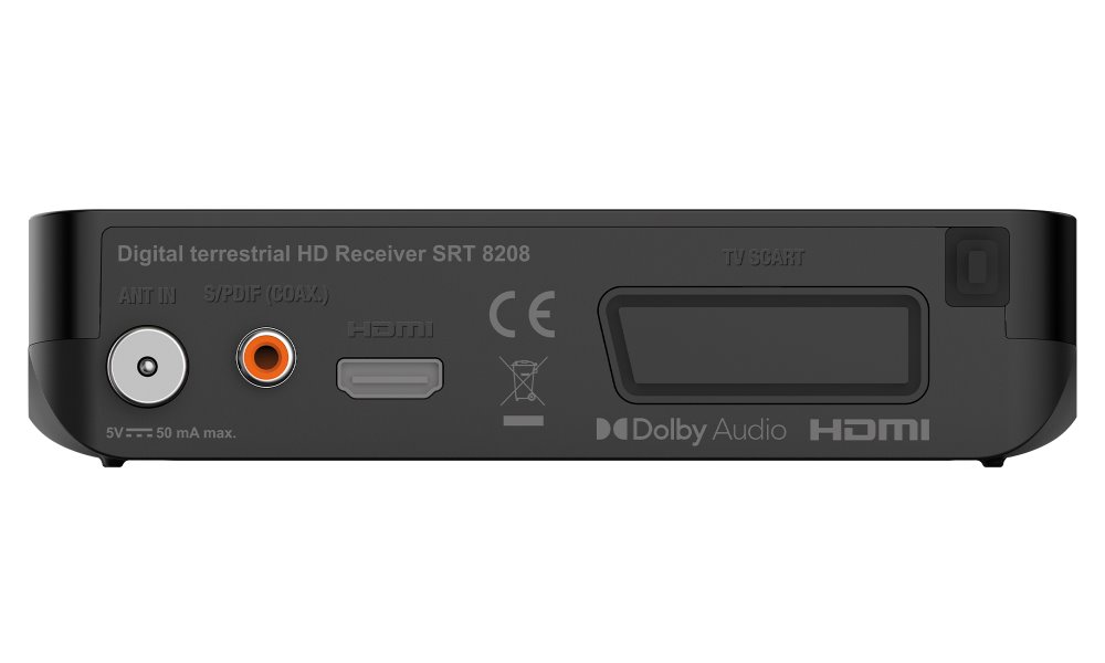 STRONG DVB-T/T2 set-top-box SRT 8208/ bez displeje/ Full HD/ H.265/HEVC/ EPG/ USB/ HDMI/ SCART/ černý