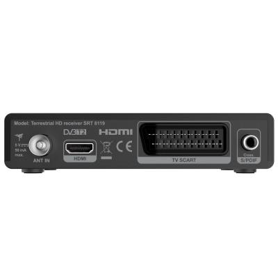 STRONG DVB-T/T2 set-top-box SRT 8119/ s displejem/ Full HD/ H.265/HEVC/ EPG/ USB/ HDMI/ SCART/ černý