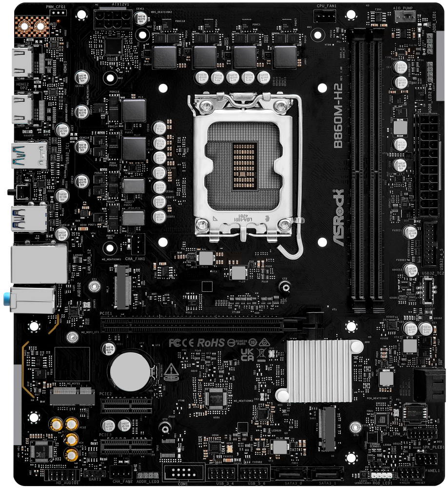 ASRock B860M-H2 / Intel B860 / LGA1851 / 2x DDR5 / 2x M.2 / HDMI / DP / USB-C / mATX