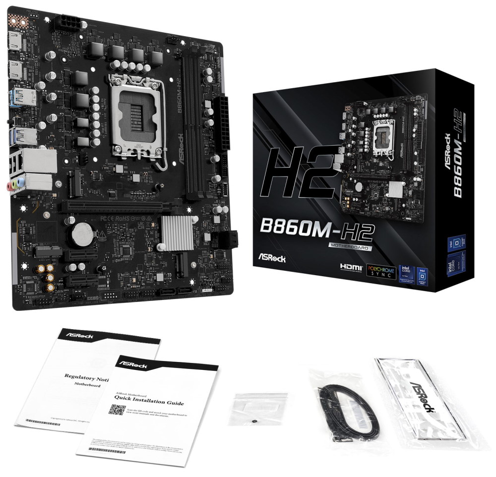 ASRock B860M-H2 / Intel B860 / LGA1851 / 2x DDR5 / 2x M.2 / HDMI / DP / USB-C / mATX