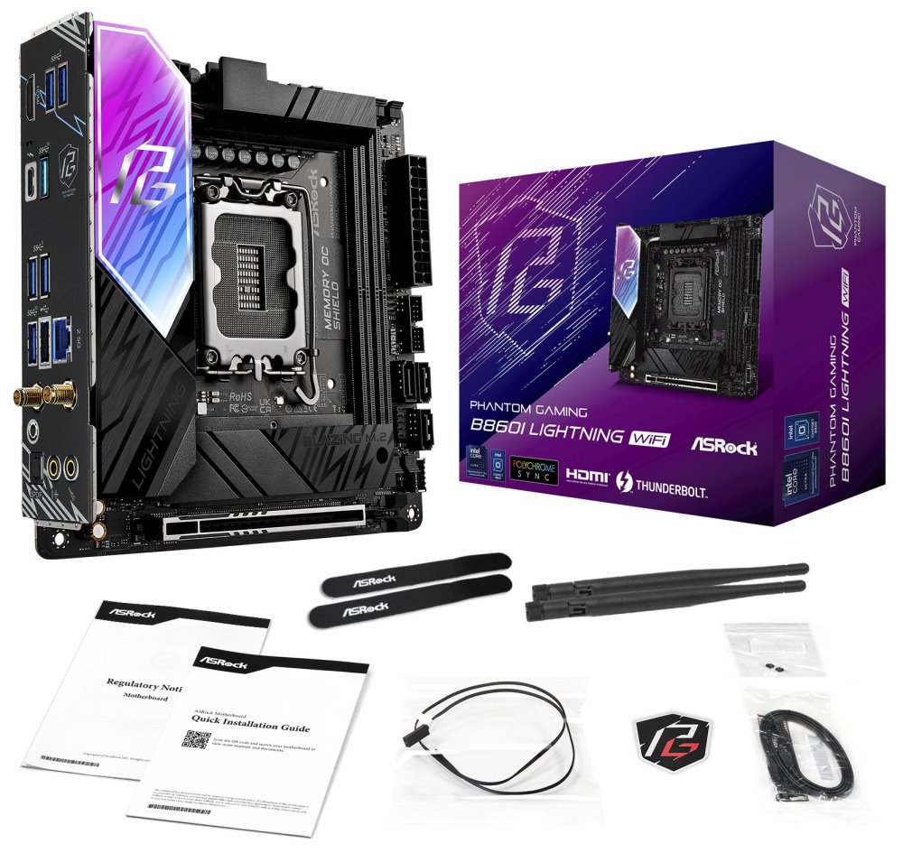 ASRock B860I Lightning WiFi / Intel B860 / LGA1851 / 2x DDR5 / 2x M.2 / HDMI / Thunderbolt 4 / WiFi / Mini-ITX