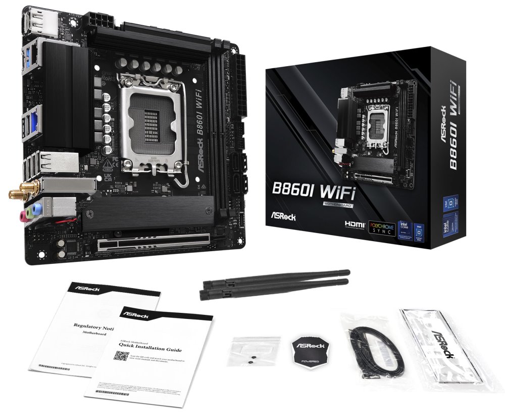 ASRock B860I WiFi/  Intel B860 / LGA1851 / 2x DDR5 / 2x M.2 / HDMI / DP / USB-C / WiFi / Mini-ITX