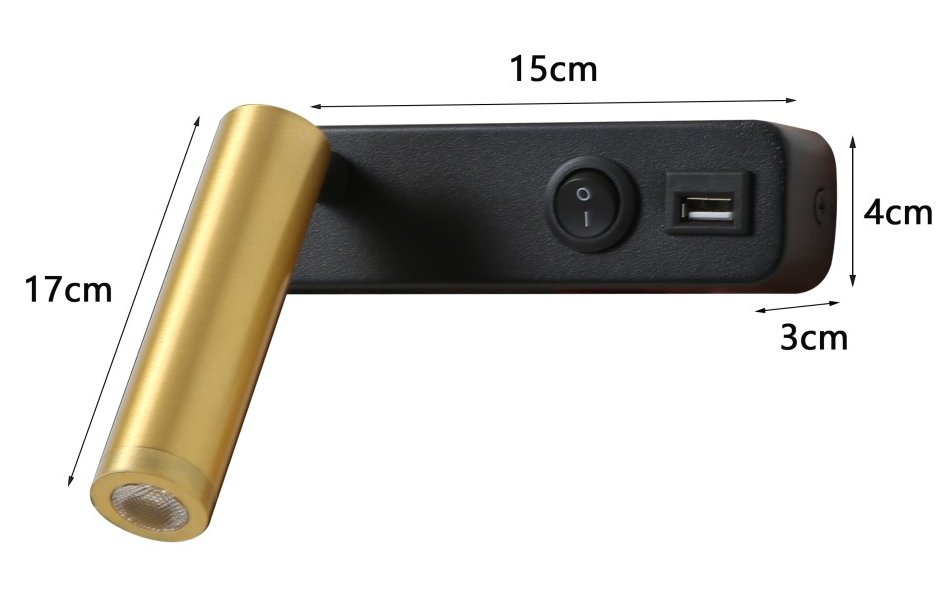 IMMAX GOAL designové nástěnné LED svítidlo, vypínač, USB, 3W, černo-zlaté