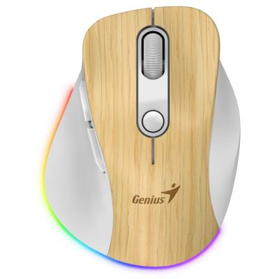 GENIUS Ergo 9000S Pro Pine Wood/ duální Bluetooth+2,4GHz/ 2400dpi/ bezdrátová/ 6 tlačítek/ dobíjecí/ RGB/ barva borovice