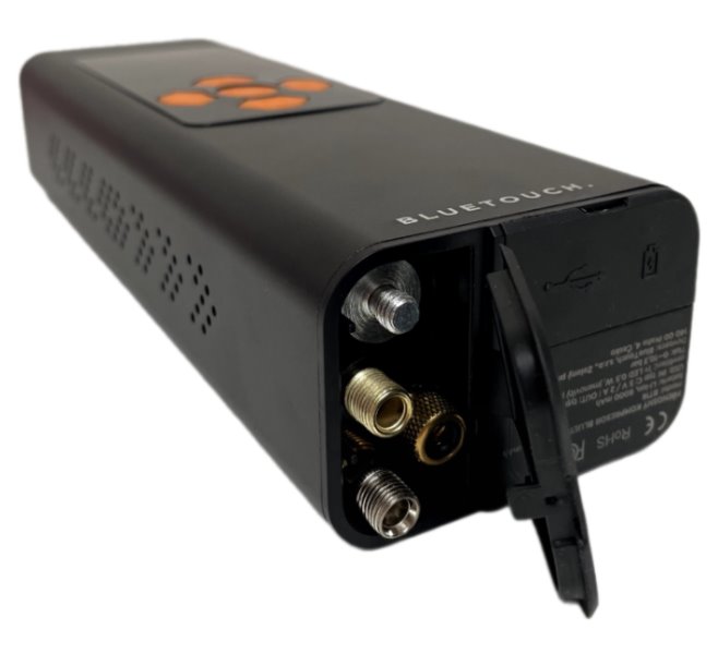 BLUETOUCH přenosný multifunkční kompresor BT16 s powerbank 6000mAh, 5 režimů huštění - auto, moto, kolo, míč a uni režim