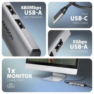 AXAGON multi 4in1 USB-C hub / HMC-H3A / USB 3.2 Gen1 / 3x USB-A / HDMI / 15cm