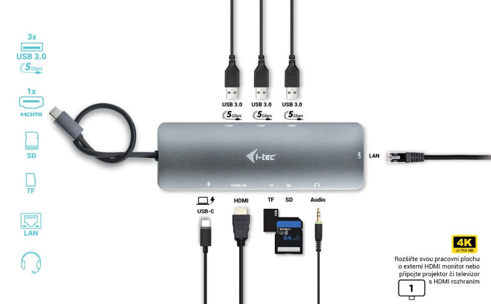i-tec dokovací stanice USB-C Metal Nano 4K HDMI LAN, Power Delivery 100 W + nabíječka 100W