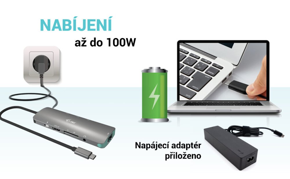 i-tec dokovací stanice USB-C Metal Nano 4K HDMI LAN, Power Delivery 100 W + nabíječka 100W