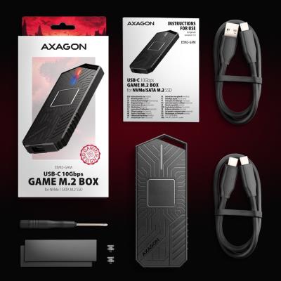 AXAGON externí RGB box pro M.2 NVMe SSD / EEM2-GAM / USB-C / USB 3.2 Gen2 / až 10 Gbit/s / kabel 50cm